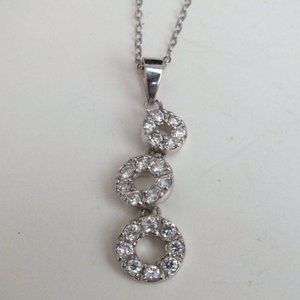 Sterling Silver Chrysos 18" Necklace with 3 Circle Cubic Zirconia Silver Pendant